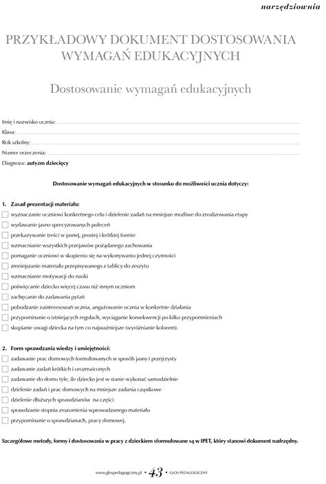 Przykładowy dokument dostosowania wymagań edukacyjnych Czasopismo