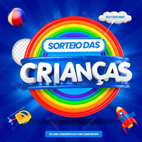 Sorteio das Crianças Selo 3D para Composição PSD download Designi