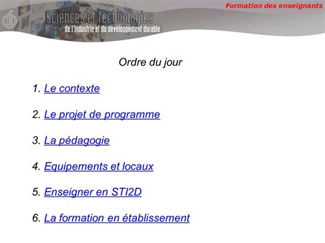 Formation des enseignants Réforme de la voie technologique STI