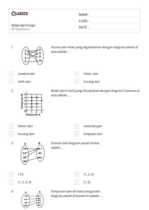 Lembar Kerja Fungsi Untuk Kelas Di Quizizz Gratis Dapat Dicetak