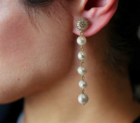 Long Pearl Drop Earrings Pearl Earring Baroque Pearl Dangling Bridal