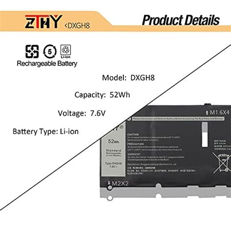 Zthy 52Wh DXGH8 Laptop Bateria Para Dell Xps 13 9370 9380 7390 2019