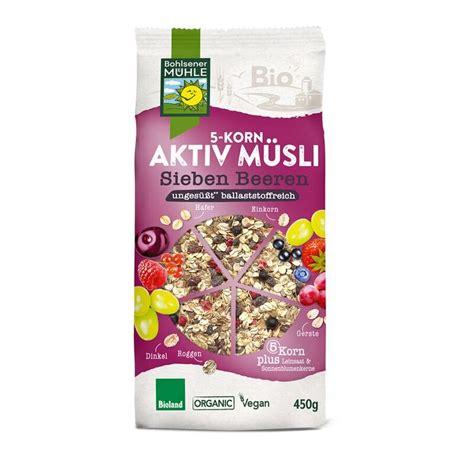 Bohlsener Mühle 5 Korn Aktiv Müsli Sieben Beeren Bio 450g ekoma