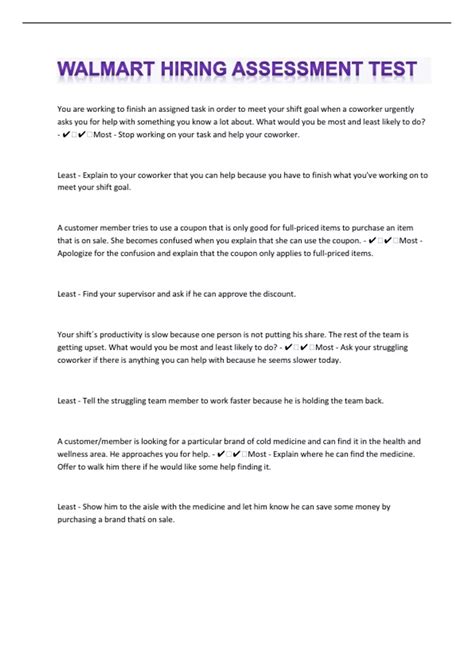 Walmart Hiring Assessment Test Questions With Complete Solutions