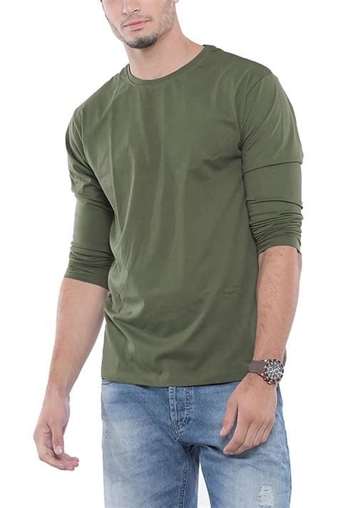 Buy Bewakoof Army Green Men S Cotton Plain Full Sleeve T Shirts 2XL At