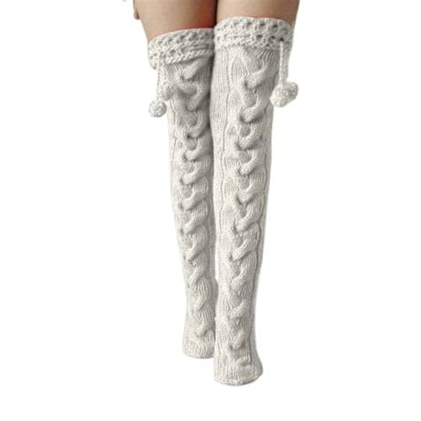 Tinysome Women Winter Chunky Cable Knit Thigh High Socks Cute Plush