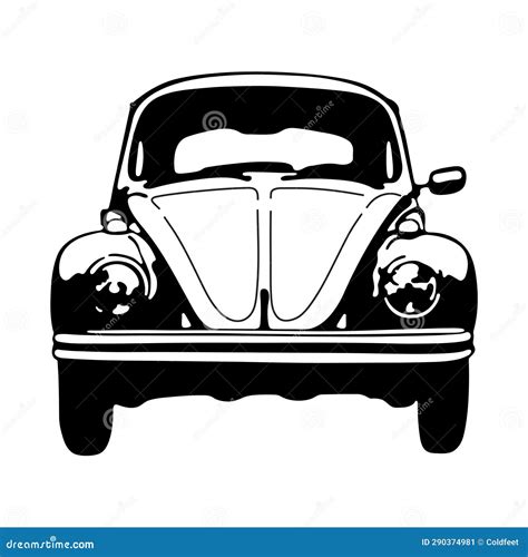 Classic Vw Beetle Front View Stencil Cartoon Vector 290374981