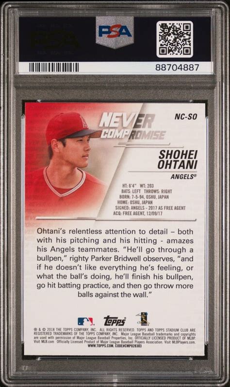 2018 Topps Stadium Club Shohei Ohtani Never Compromise Rookie RC PSA 10