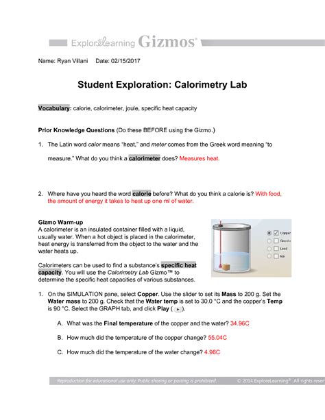 Solution Student Exploration Calorimetry Lab Studypool