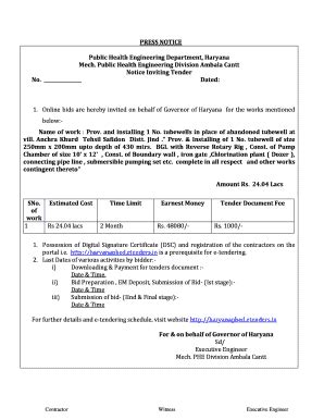 Fillable Online Haryanaphed Etenders Press Notice Public Health