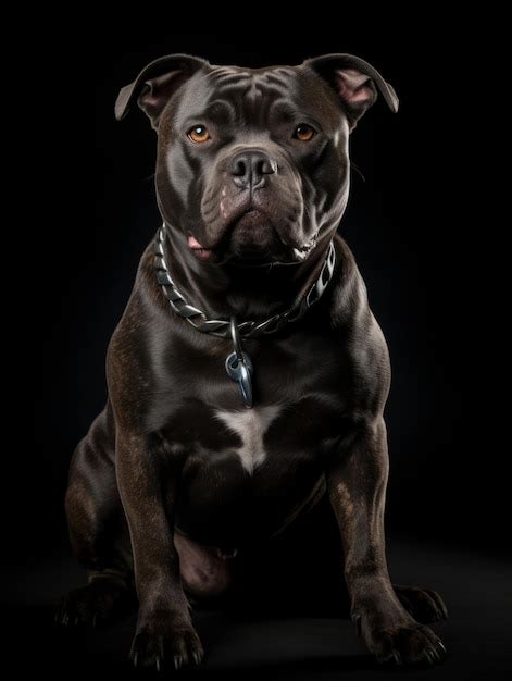 Um cachorro preto uma mancha branca no peito está sentado em frente