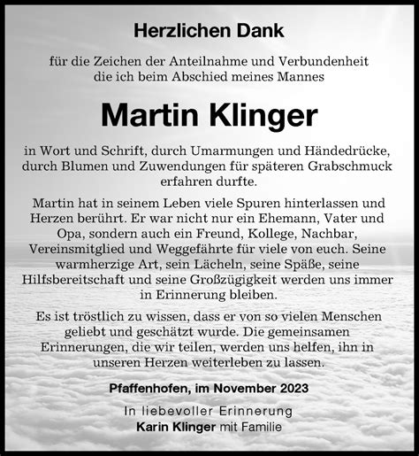 Traueranzeigen Von Martin Klinger Augsburger Allgemeine Zeitung