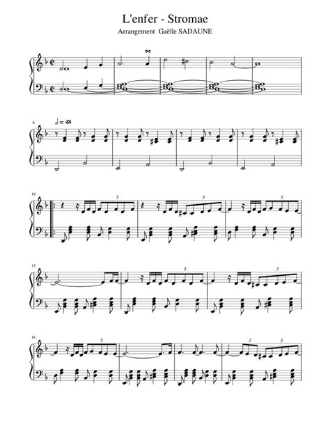 Lenfer Stromae Arrangement Gaëlle Sadaune Sheet Music For Piano