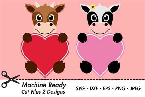 Cute Cow Valentine Heart Svg Cut Files Happy Cows