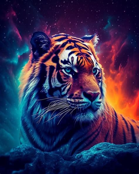 Premium Photo | A tiger with a blue background