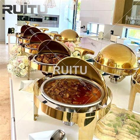 Hotel Restaurant Golden Chefing Dishes Round 6L Luxury Banquet Party