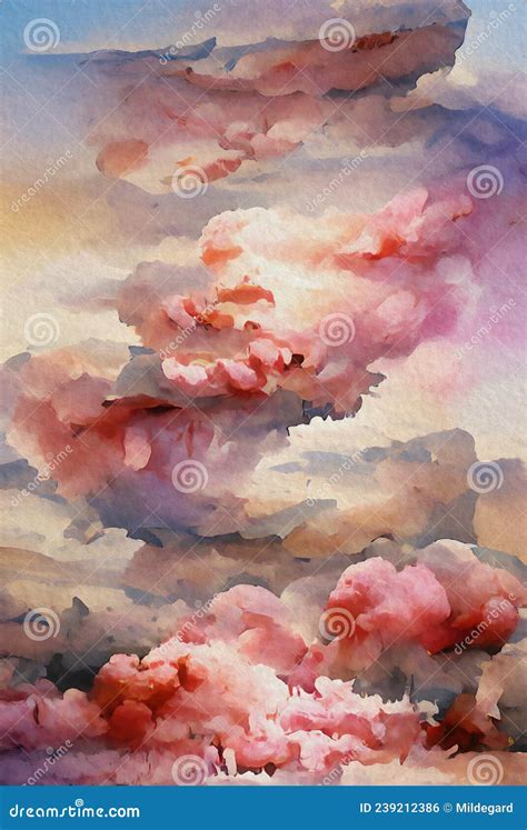 Pink Clouds - Abstract Watercolor Art Stock Illustration - Illustration ...