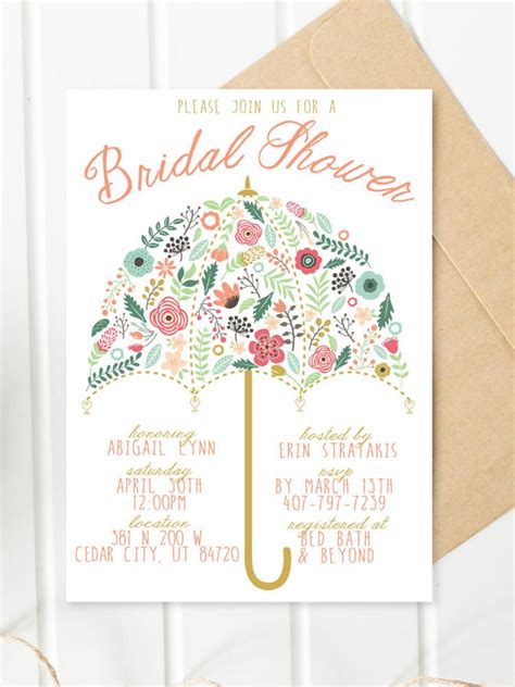 Diy A Delicate Floral Bridal Shower Printable Invitation With An Umbrella Design For A Punny