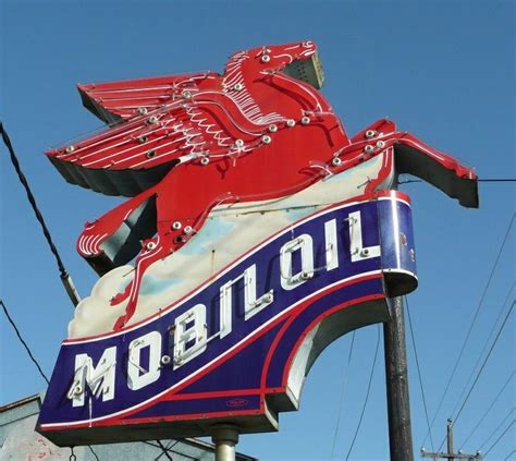 Mobil Oil Pegasus Sign Old Gas Stations Vintage Neon Signs Old