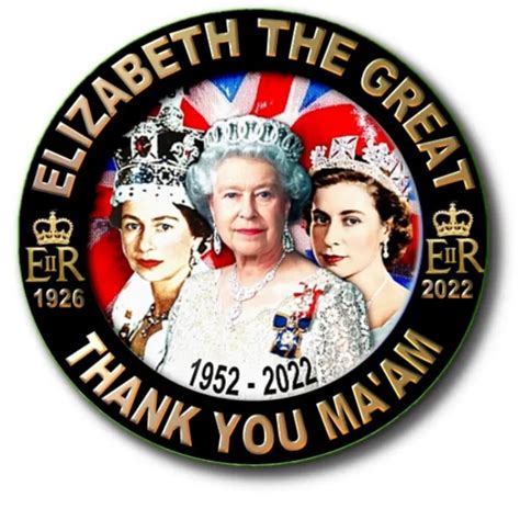 Rip Queen Elizabeth The Great Thank You Maam Souvenir Badge 4 55mm