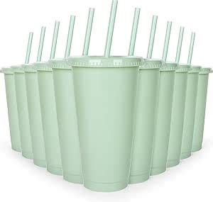 Amazon Whaline Pcs Sage Green Plastic Cups With Flat Lids Straw