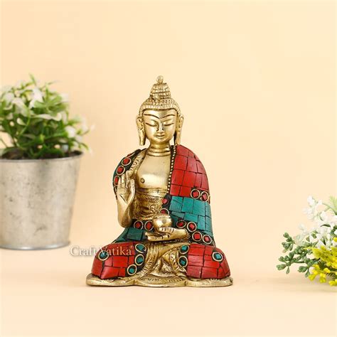 Craftvatika Buddha Idol Statue Brass Lord Blessing Buddha Idols