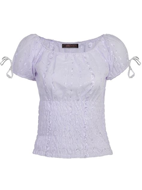 New Ladies Womens Summer Cap Sleeve White Embroidered Cotton Blouse