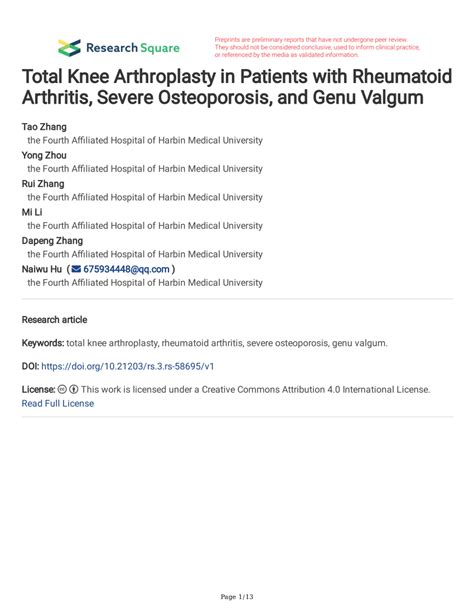 Pdf Total Knee Arthroplasty In Patients With Rheumatoid Arthritis