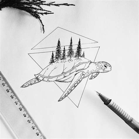 Space Inspired Geometric Turtle Tattoo