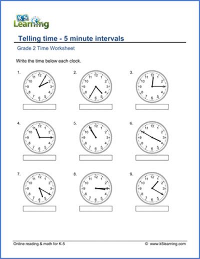 2nd Grade Math Worksheets Telling Time K5 Learning