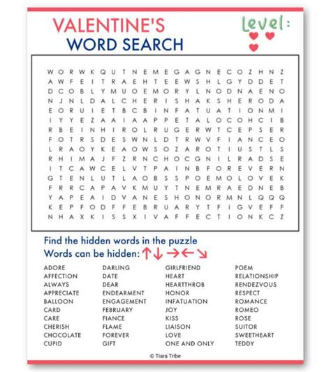 Free Valentines Day Word Searches Easy Difficult