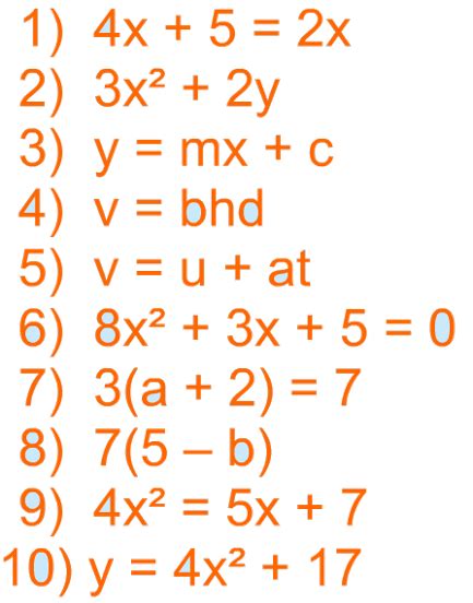 Expression Formula Equations And Identities