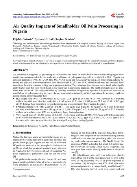 PDF Air Quality Impacts Of Smallholder Oil Palm Processing In Nigeria