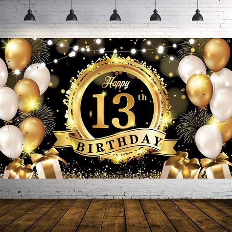 Buy 13th Birthday Party Decorations 13th Black Gold Birthday Backdrop