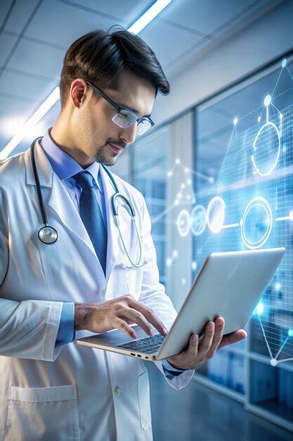 Medicine Doctor Touching Electronic Medical Record On Laptop Digital