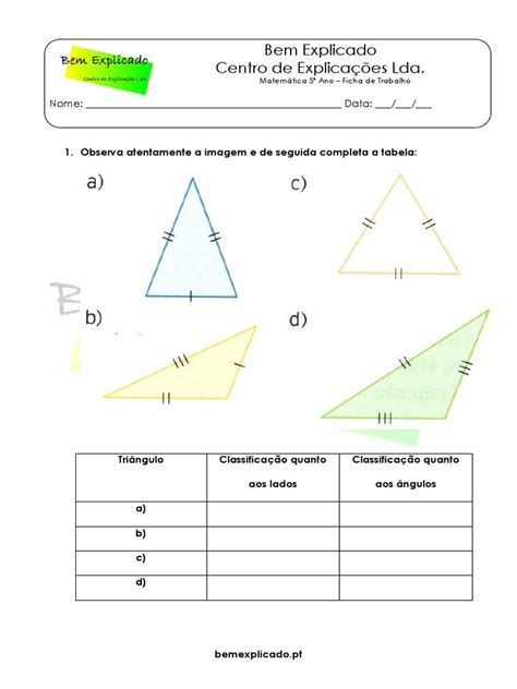 3 3 Triângulos Propriedades Classificação E Construção Ficha De Trabalho Pdf