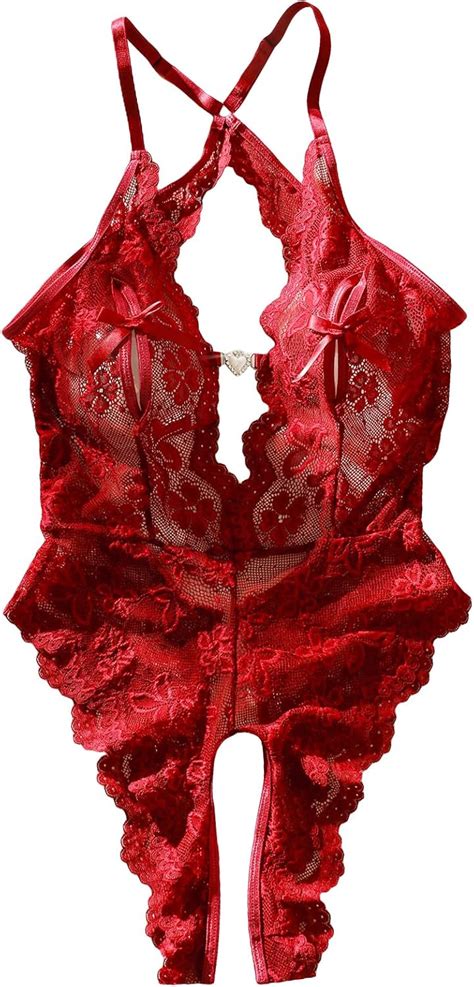 SOLY HUX Lingerie For Women Floral Lace Scallop Trim Teddy Lingerie