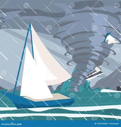 Vector Picture The Storm Caught Yachts The Ocean Stock Vector