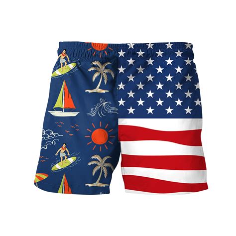 Pappey Mens Spring Summer Casual Shorts Pants Flag Printed Patchwork