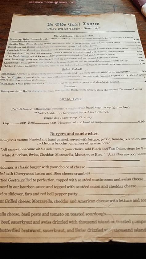 Online Menu Of Ye Olde Trail Tavern Restaurant Yellow Springs Ohio