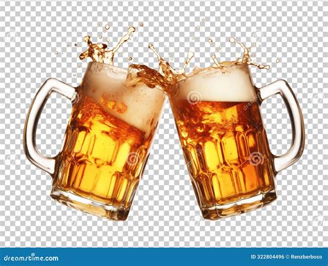 Beer Cheers Vector Two Toasting Beer Mugs Clinking Glass Tankards Full Of Beer And Splashed