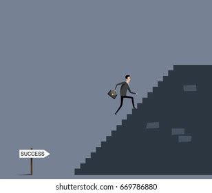 Vektor Stok Man Running Stairs Vector Business Concept Tanpa Royalti