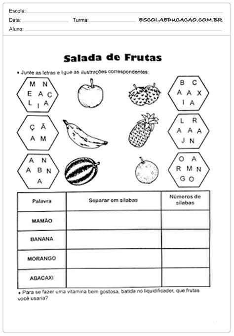 Atividade Alimentação Saudavel 2 Ano - Atividades de alimentação saudável 2º ano - Atividades Educativas - Escola