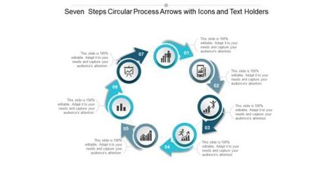 Seven Steps Circular Process Arrows With Icons And Text Holders Ppt