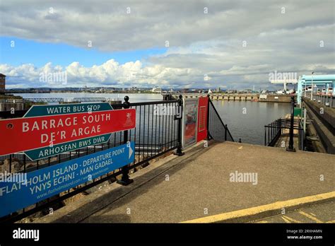 Signs For Water Bus Stop On The Cardiff Barrage Departure Point For