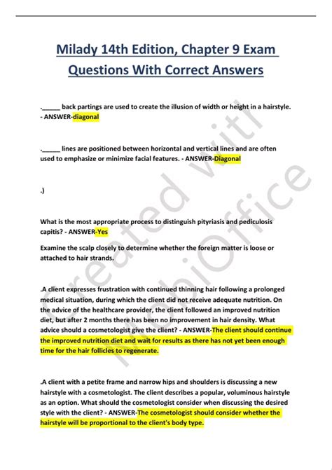 Milady 14th Edition, Chapter 9 Exam Questions With Correct Answers