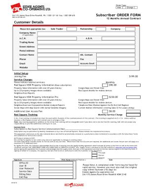 Fillable Online Subscriber Order Form Month Contract Fax Email