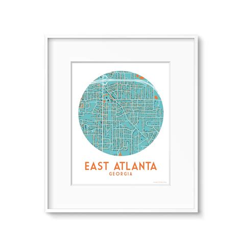 East Atlanta, Atlanta Neighborhood, GA Map Moving Away Gift Going Away ...