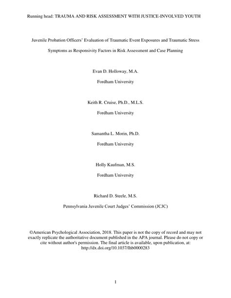 Pdf Juvenile Probation Officers Evaluation Of Traumatic Event