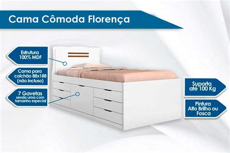 Cama Cômoda De Solteiro Conquista Florença C 7 Gav C Desconto No